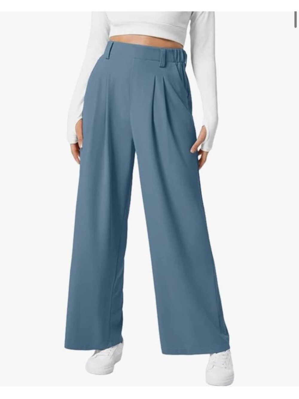 NWT Women's Sz L Slate Blue Pleated Wide Leg Trousers